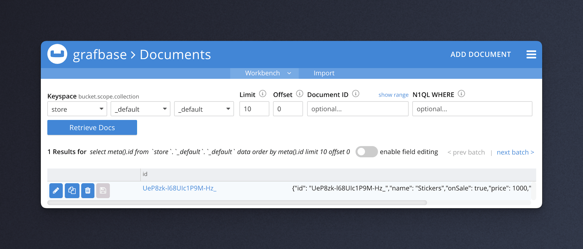 Couchbase Documents Table