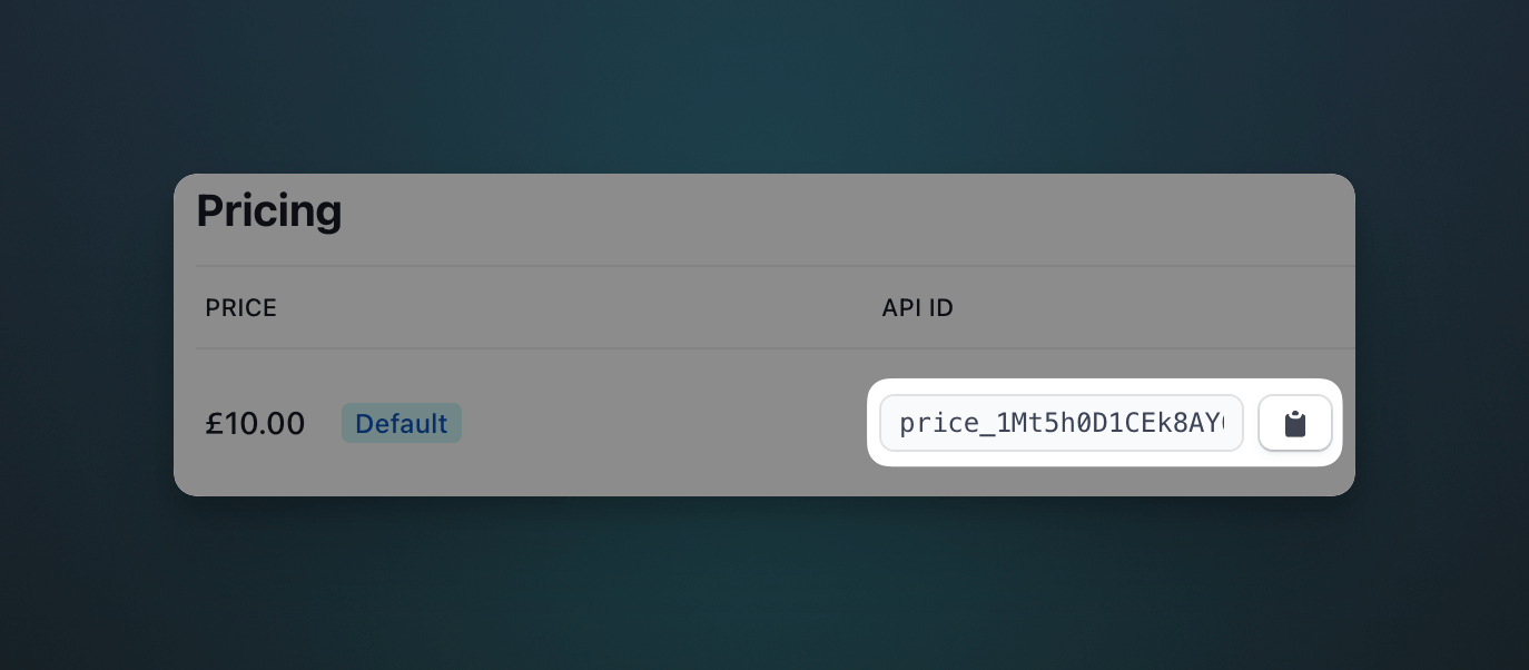 Stripe Price API ID