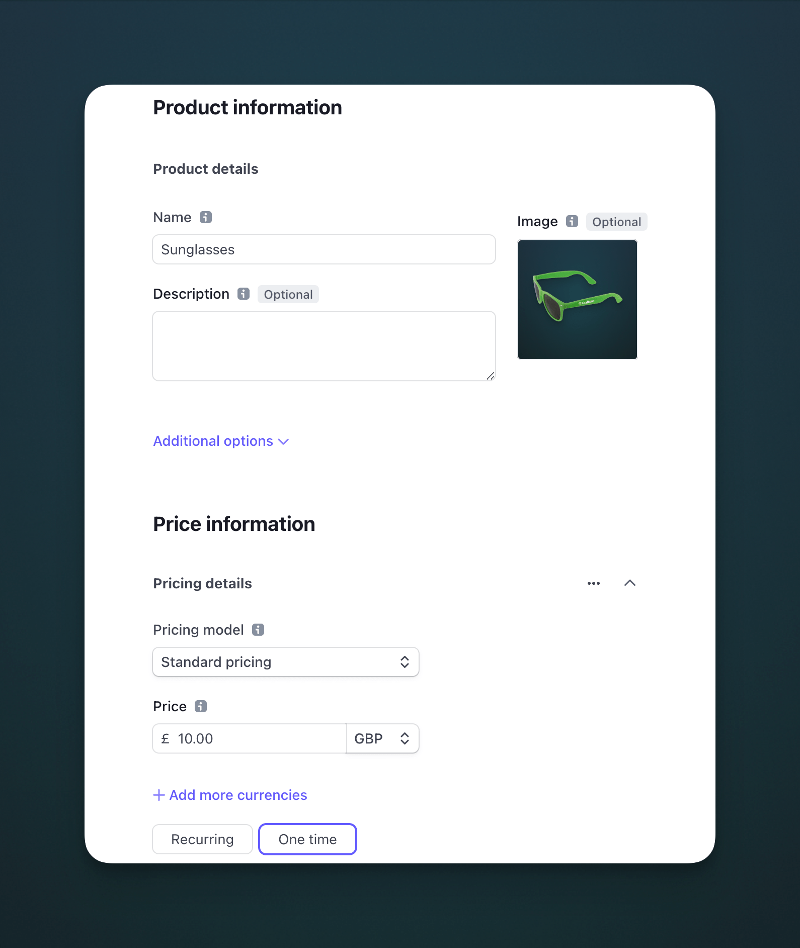 Stripe Create Product